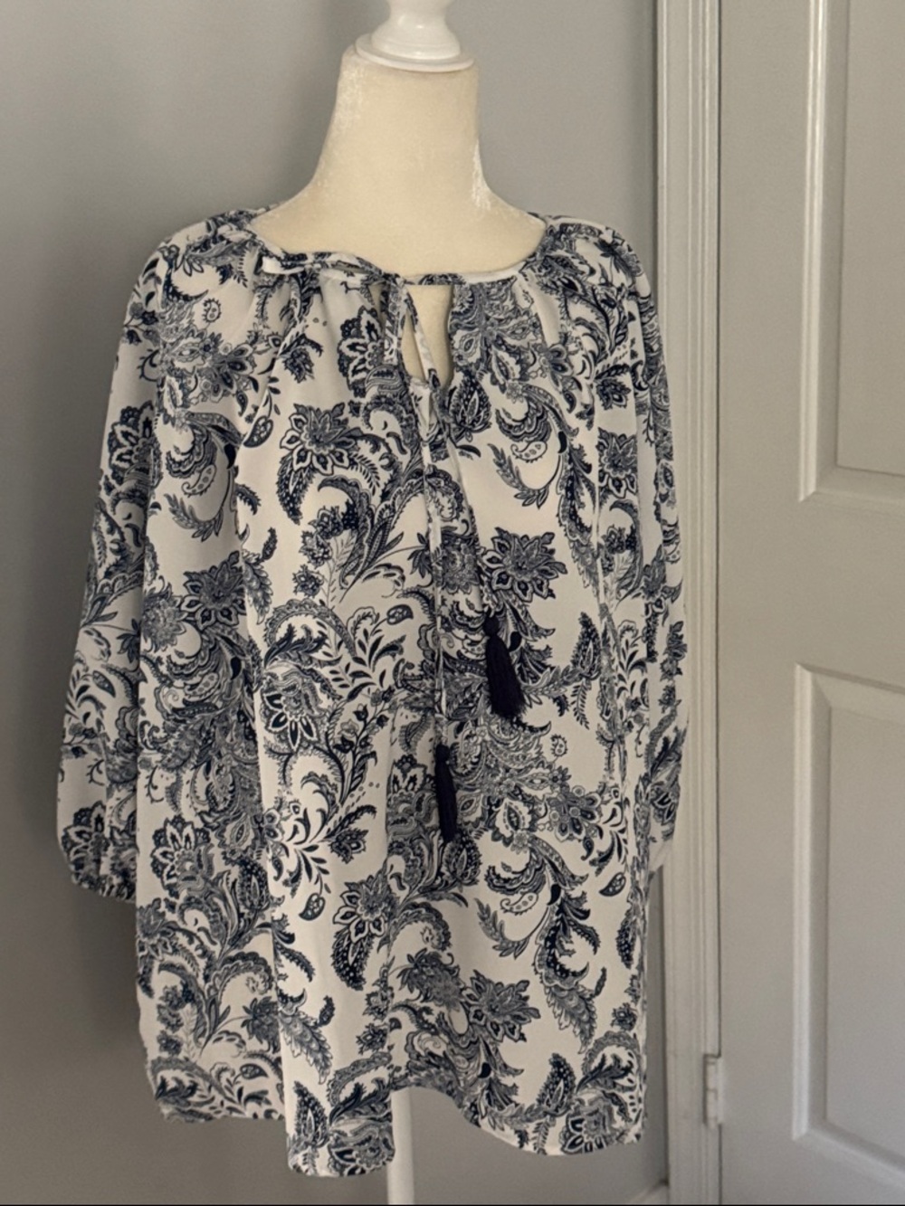 Women’s Navy Paisley Peasant Tunic Top